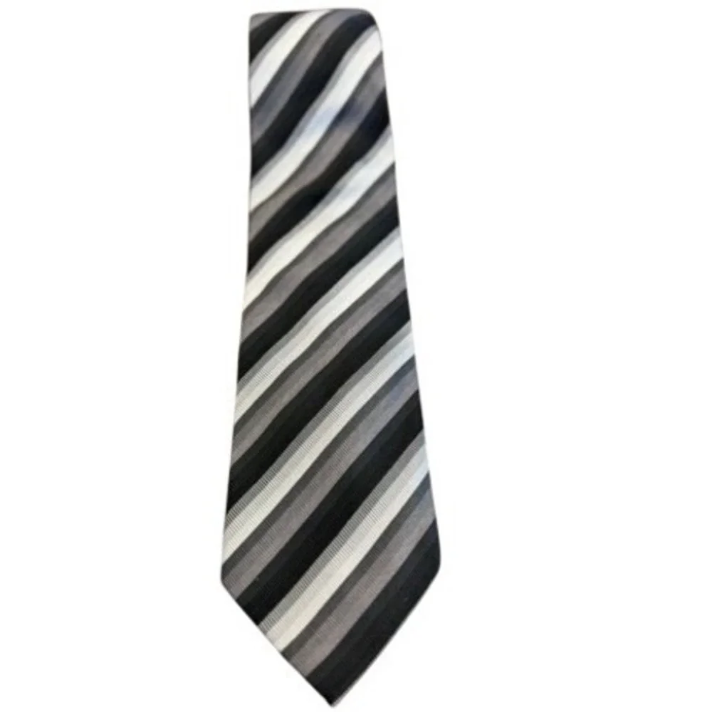 Giorgio Brutini Mens Silk Necktie Black Grey White Diagonal Stripe Wide Rep Tie